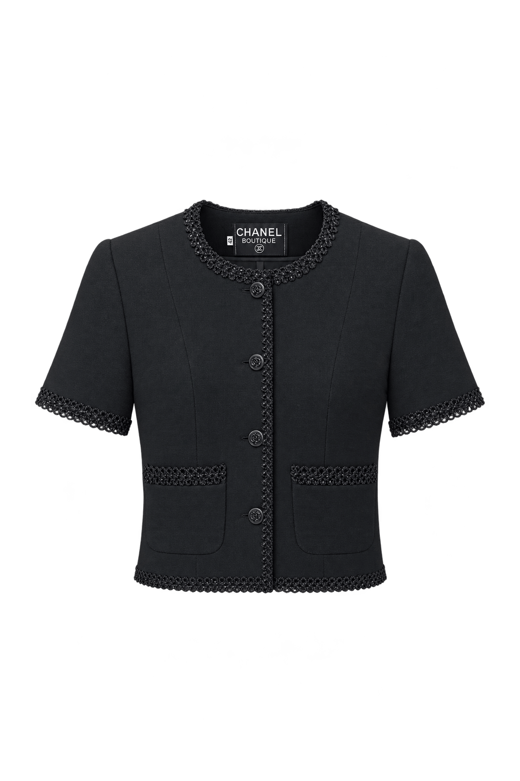 1990s Black Woven Fabric Jacket - Front View