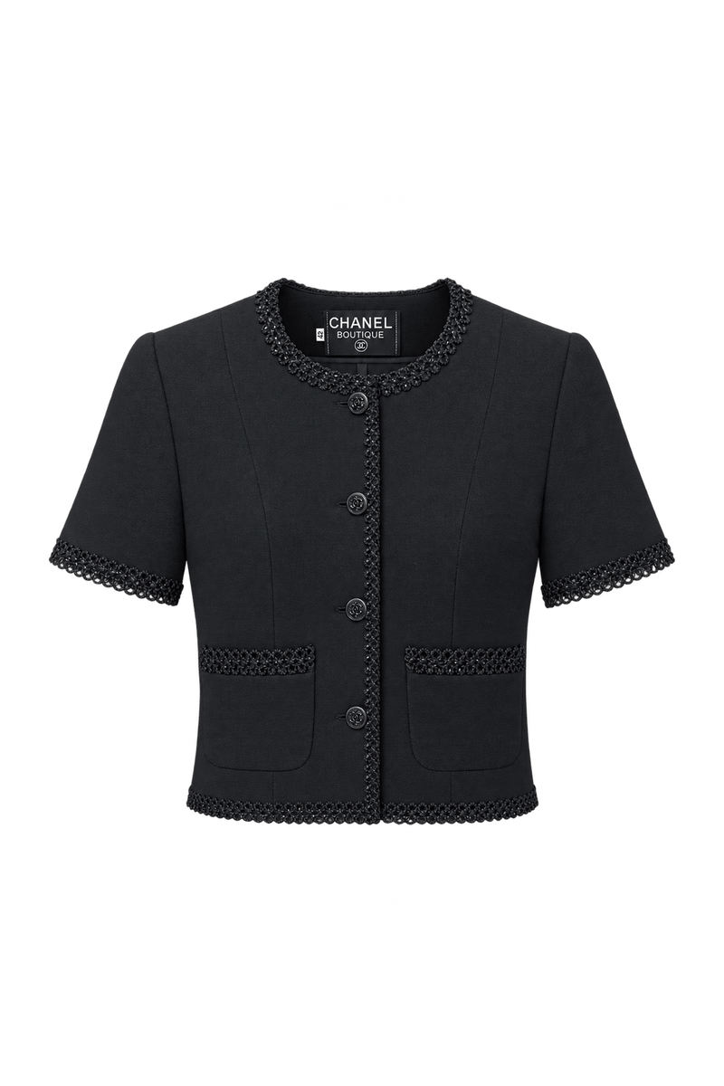 1990s Black Woven Fabric Jacket - Front View