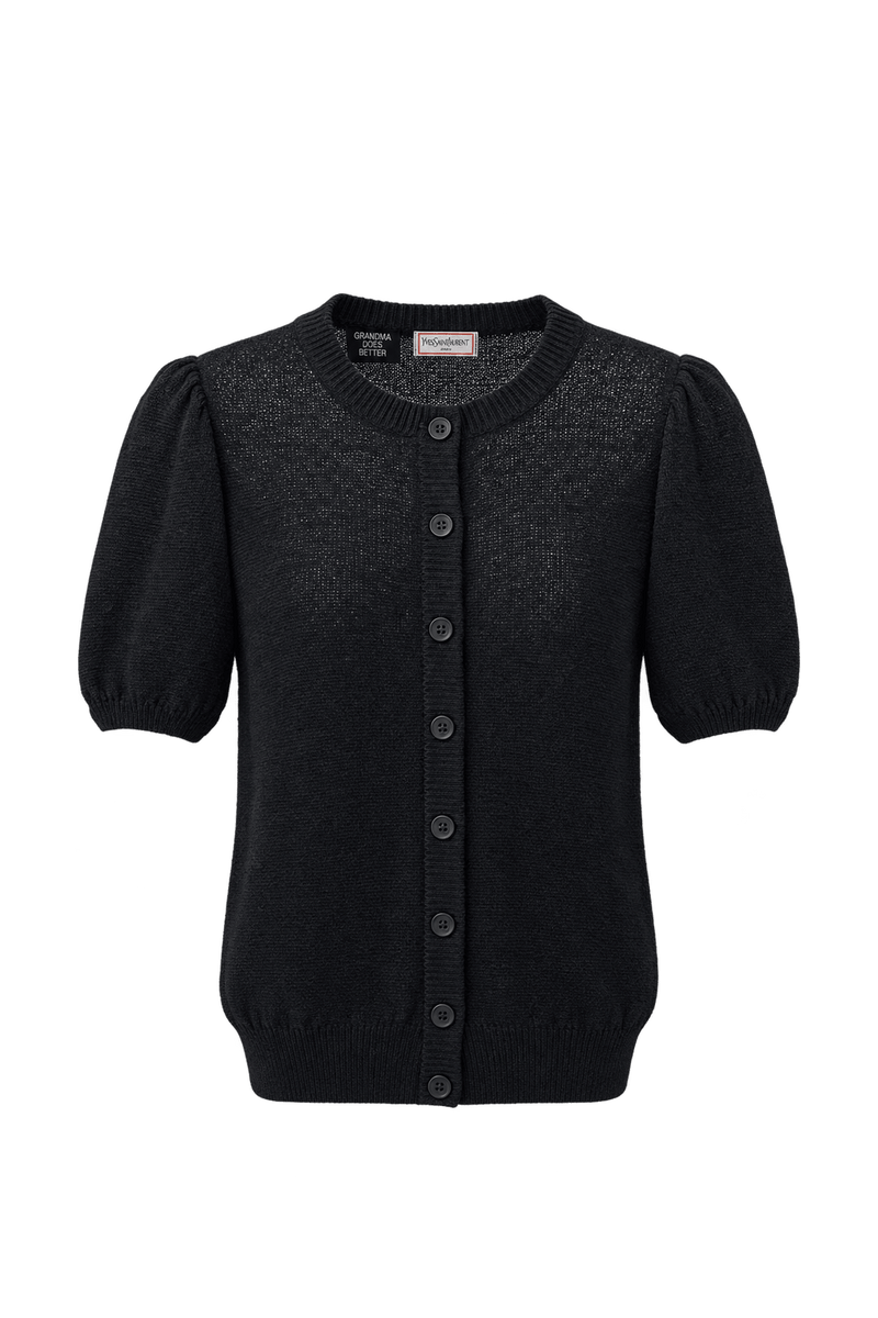 1990s Black Fine Knit Cardigan - Front View