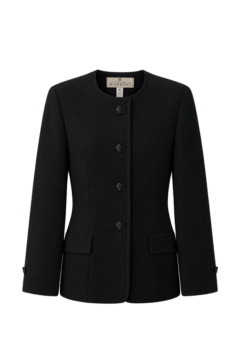 1980s Black Woven Fabric Women's Jacket - Front View