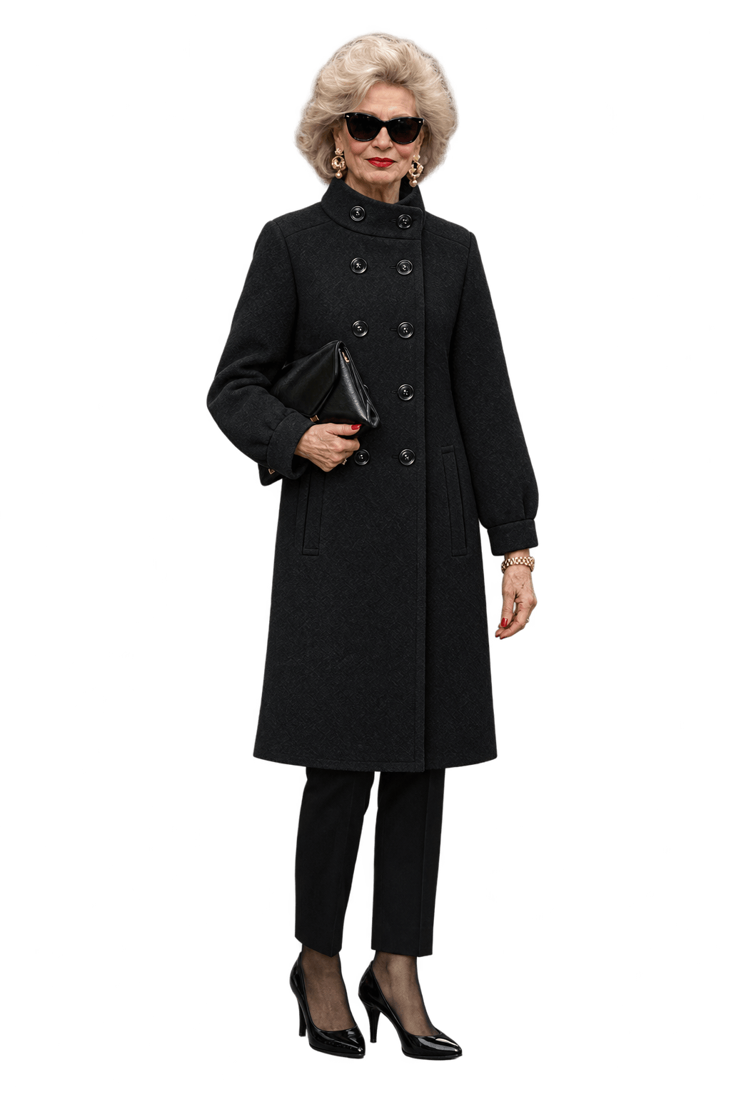 1980s Black Wool Blend Coat - Model
