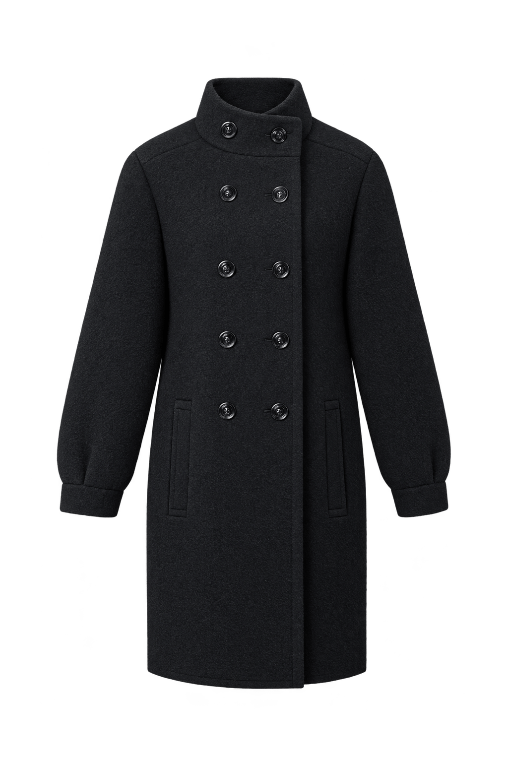 1980s Black Wool Blend Coat - Front View