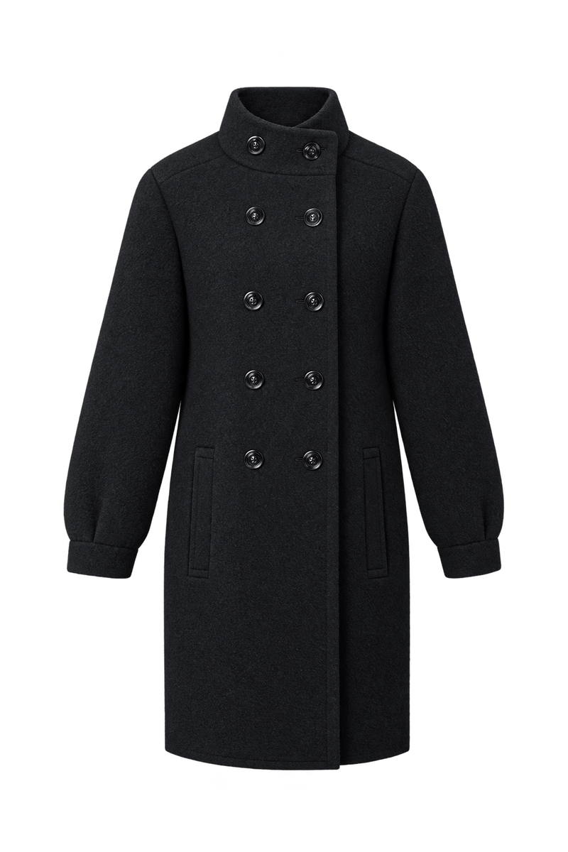 1980s Black Wool Blend Coat - Front View