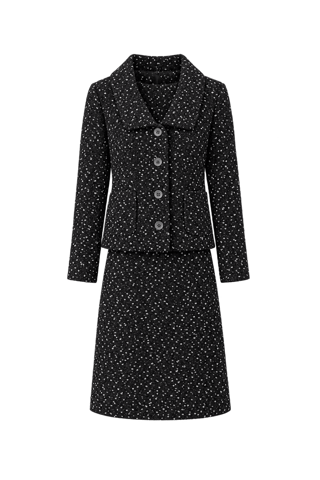 1980s Black & White Woven Dress and Jacket Set - Front View