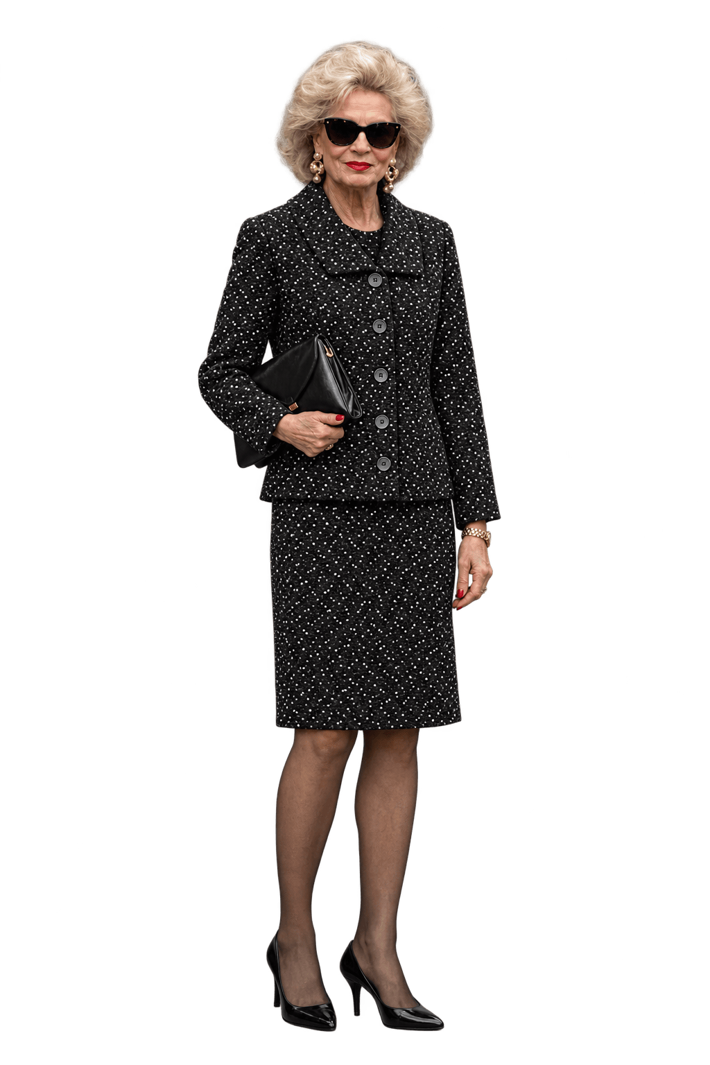 1980s Black & White Woven Dress and Jacket Set - Model