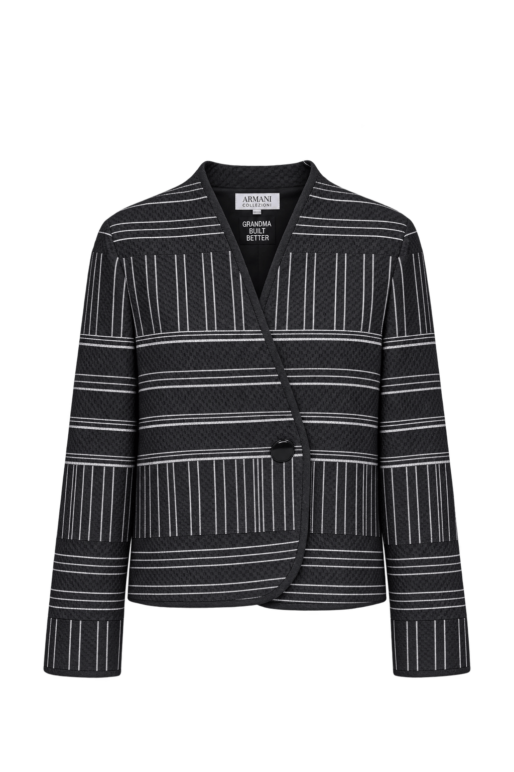 1990s Black Woven Fabric Jacket - Front View