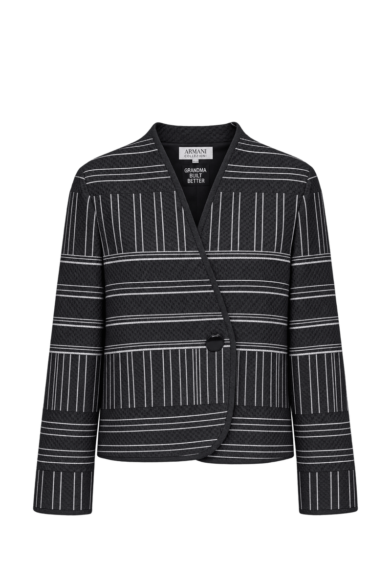 1990s Black Woven Fabric Jacket - Front View