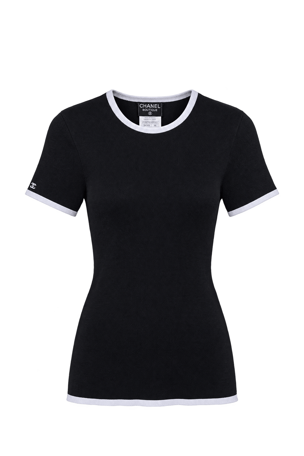 1990s Black Fine Knit T-Shirt - Front View