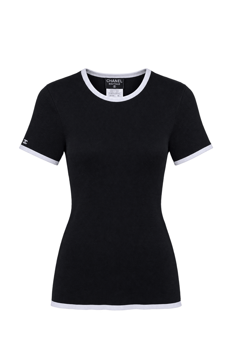 1990s Black Fine Knit T-Shirt - Front View