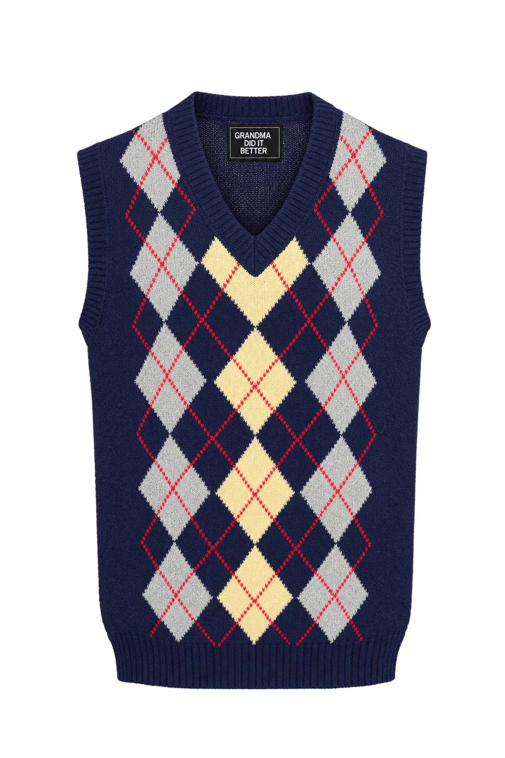 1980s Navy Blue Knit Vest - Front View