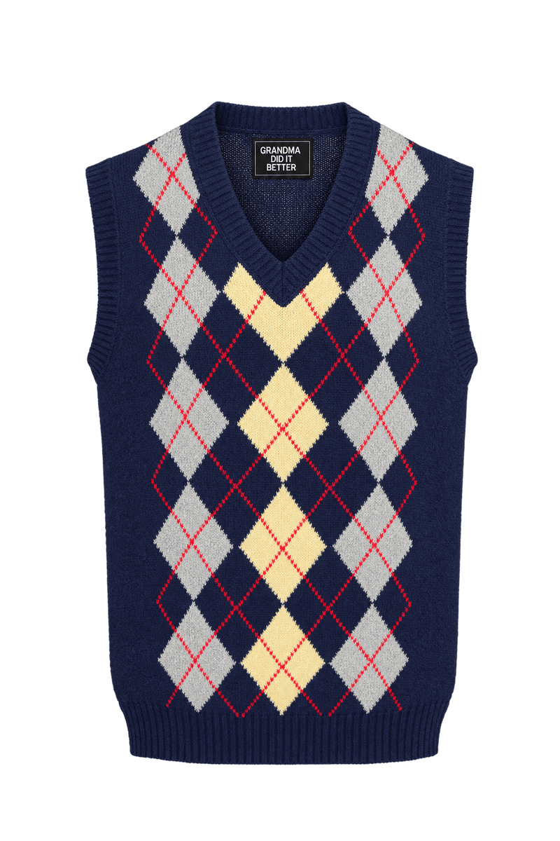 1980s Navy Blue Knit Vest - Front View