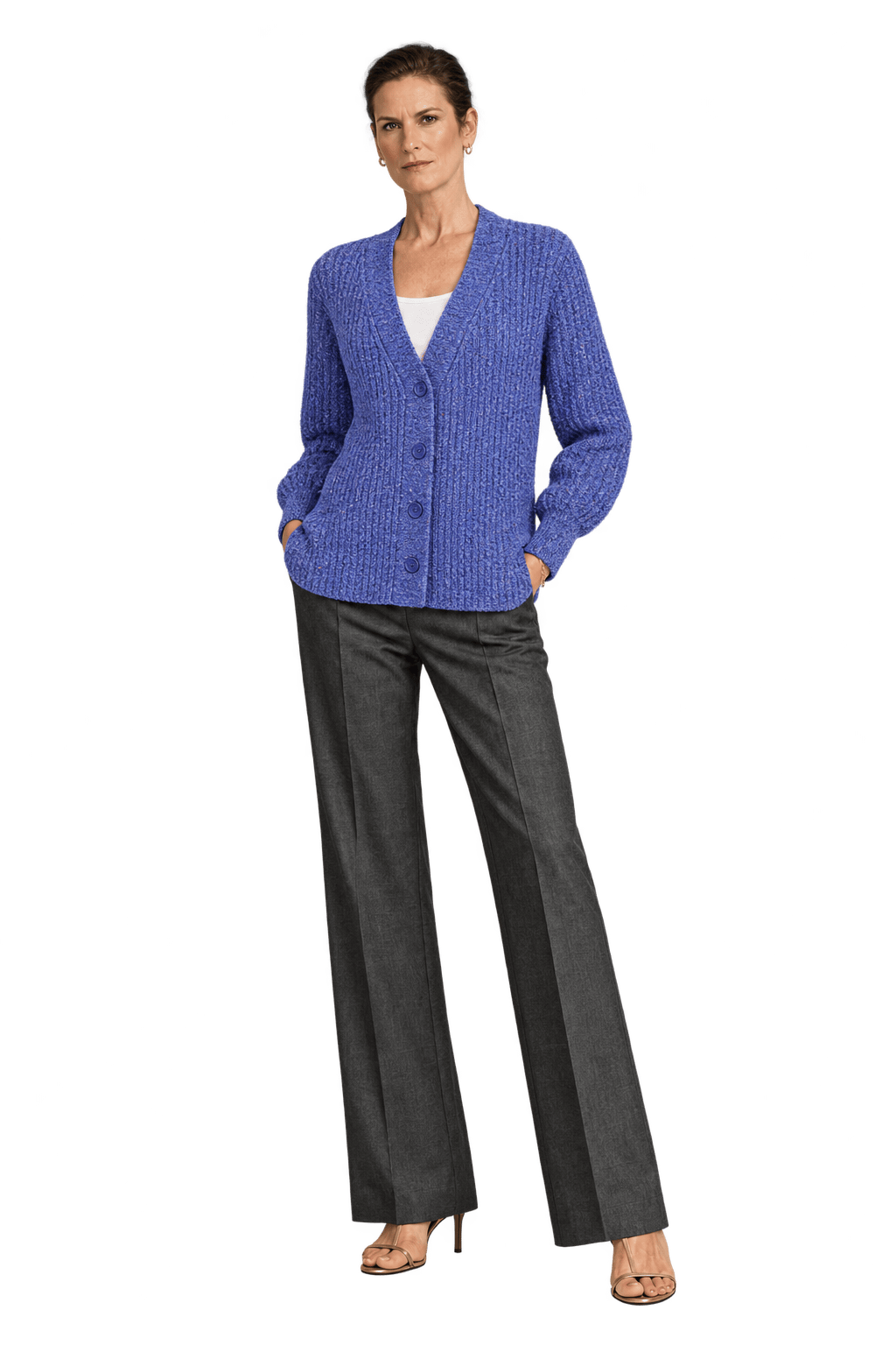 1990s Periwinkle Blue Knitted Yarn Cardigan - Model