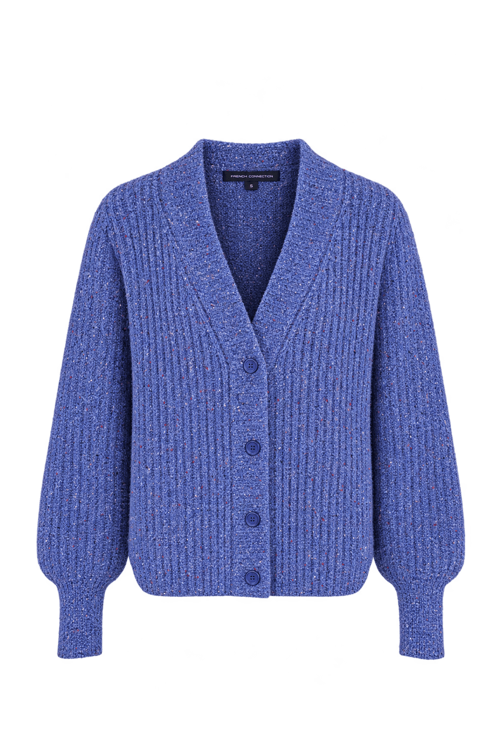 1990s Periwinkle Blue Knitted Yarn Cardigan - Front View