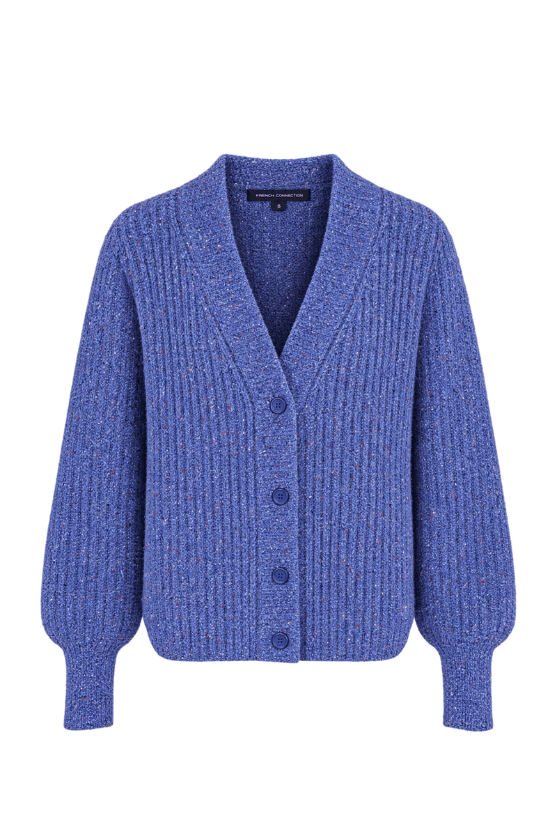 1990s Periwinkle Blue Knitted Yarn Cardigan - Front View