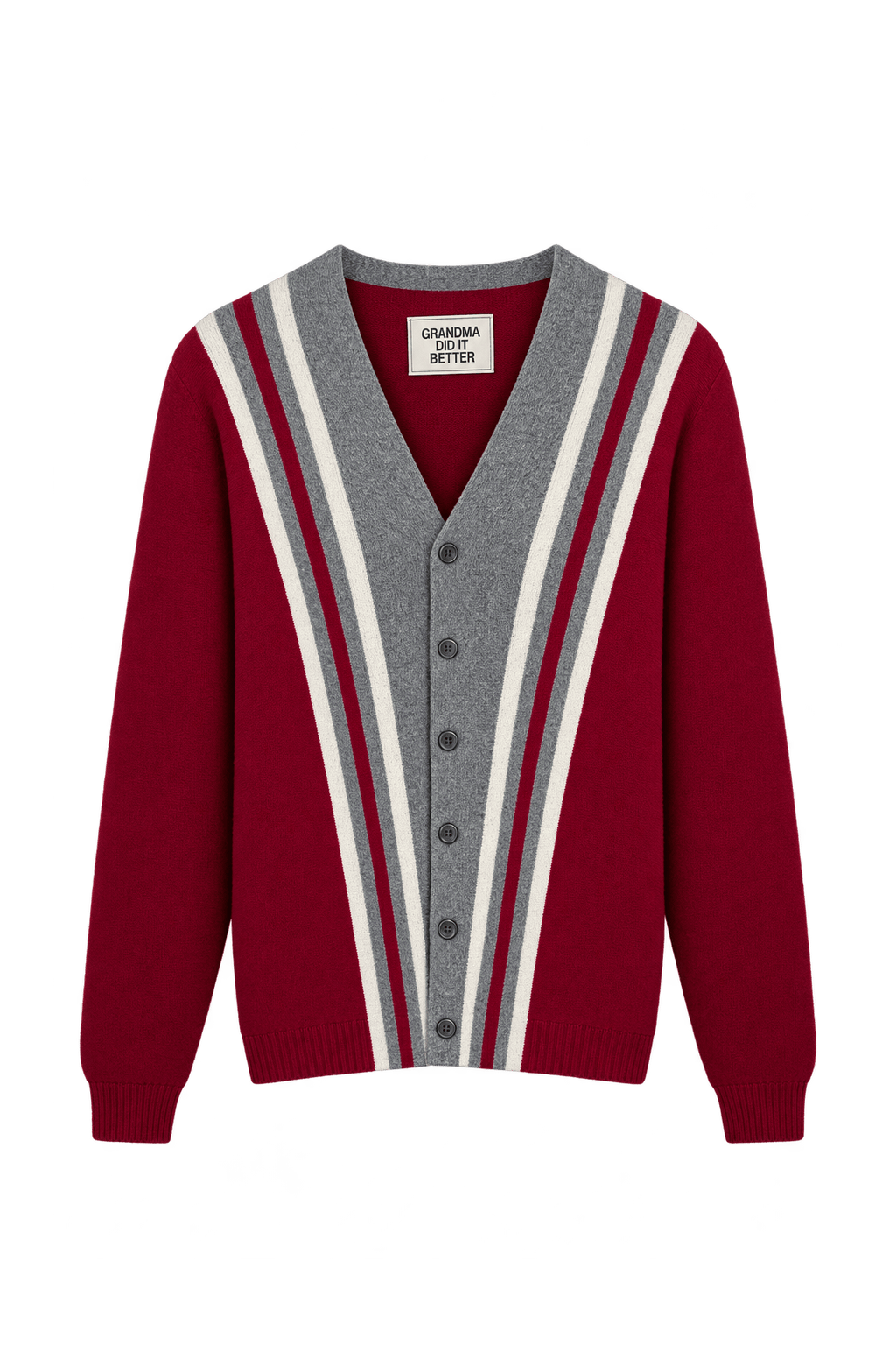 1960s Deep Crimson Red Knitted Cardigan - Front View