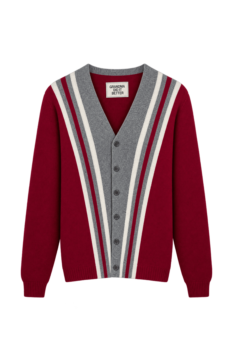 1960s Deep Crimson Red Knitted Cardigan - Front View