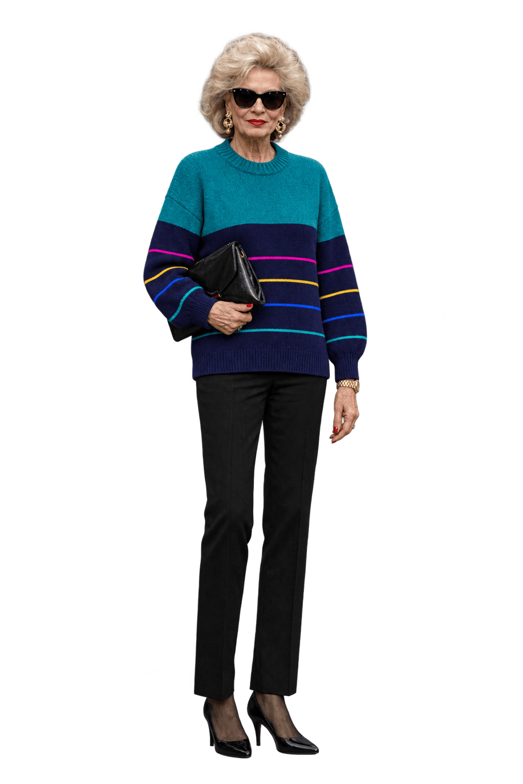 1980s Navy Blue Knitted Yarn Sweater - Model