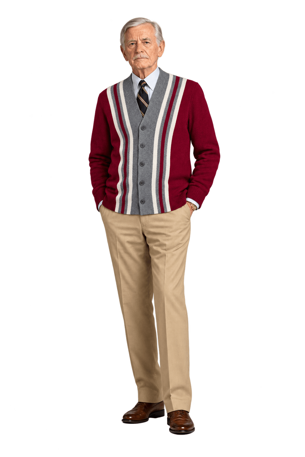 1960s Deep Crimson Red Knitted Cardigan - Model