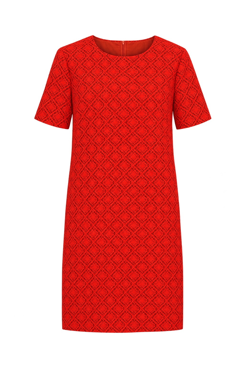 1960s Bright Orange-Red Openwork Shift Dress - Front View