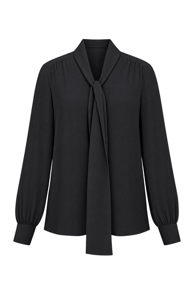 1970s Black Unverified Lightweight Woven Blouse - Front View