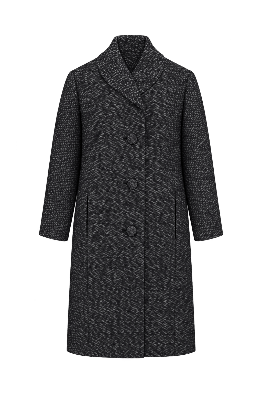 1980s Charcoal Black Woven Coat - Front View