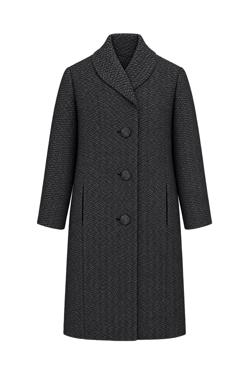 1980s Charcoal Black Woven Coat - Front View