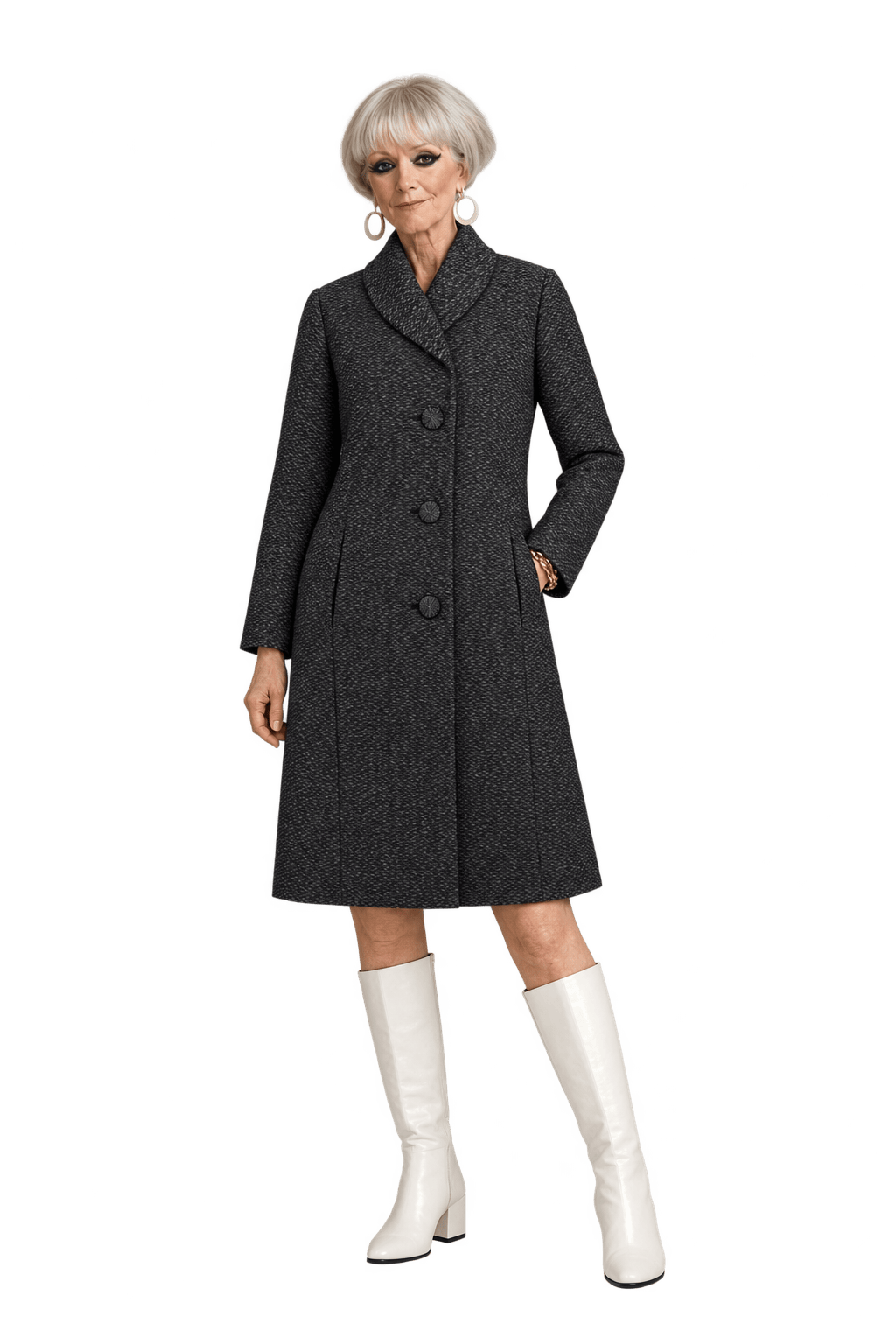1980s Charcoal Black Woven Coat - Model