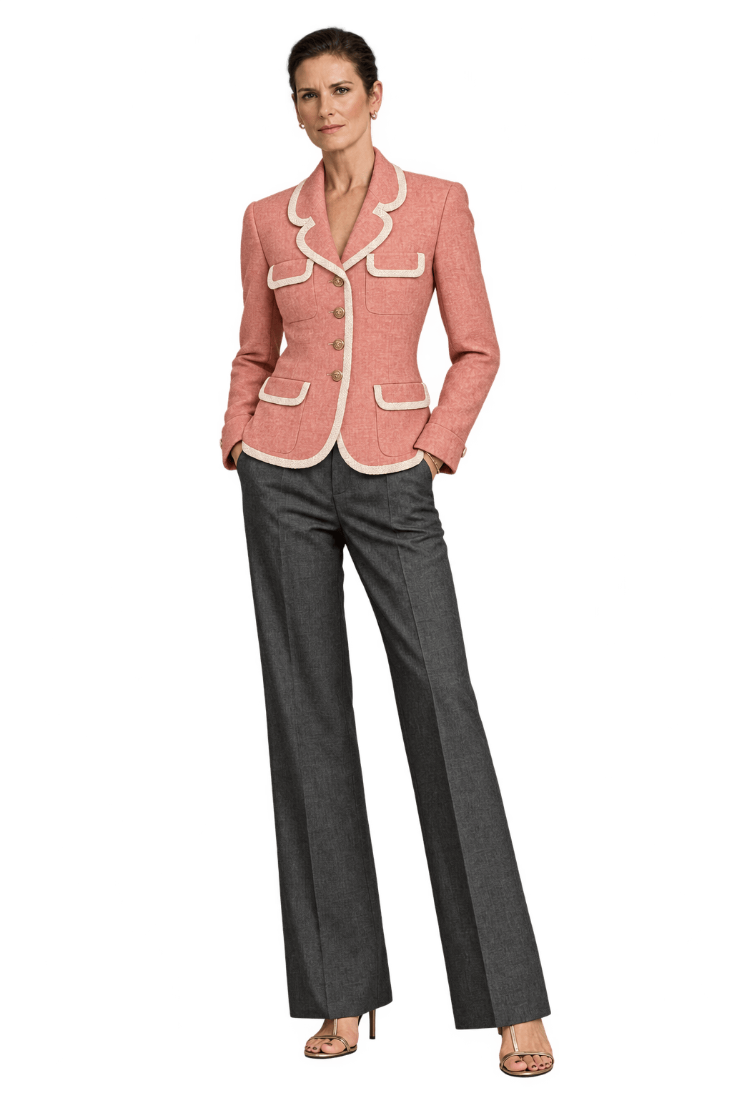 1990s Dusty Salmon Pink Linen Blazer - Model