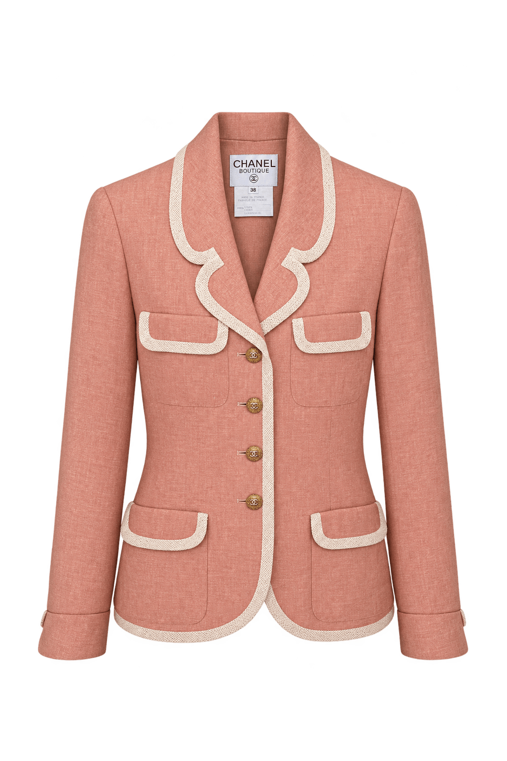 1990s Dusty Salmon Pink Linen Blazer - Front View