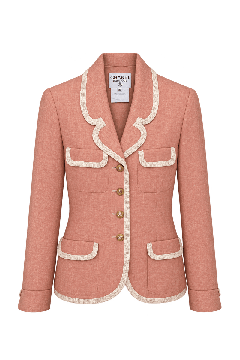 1990s Dusty Salmon Pink Linen Blazer - Front View