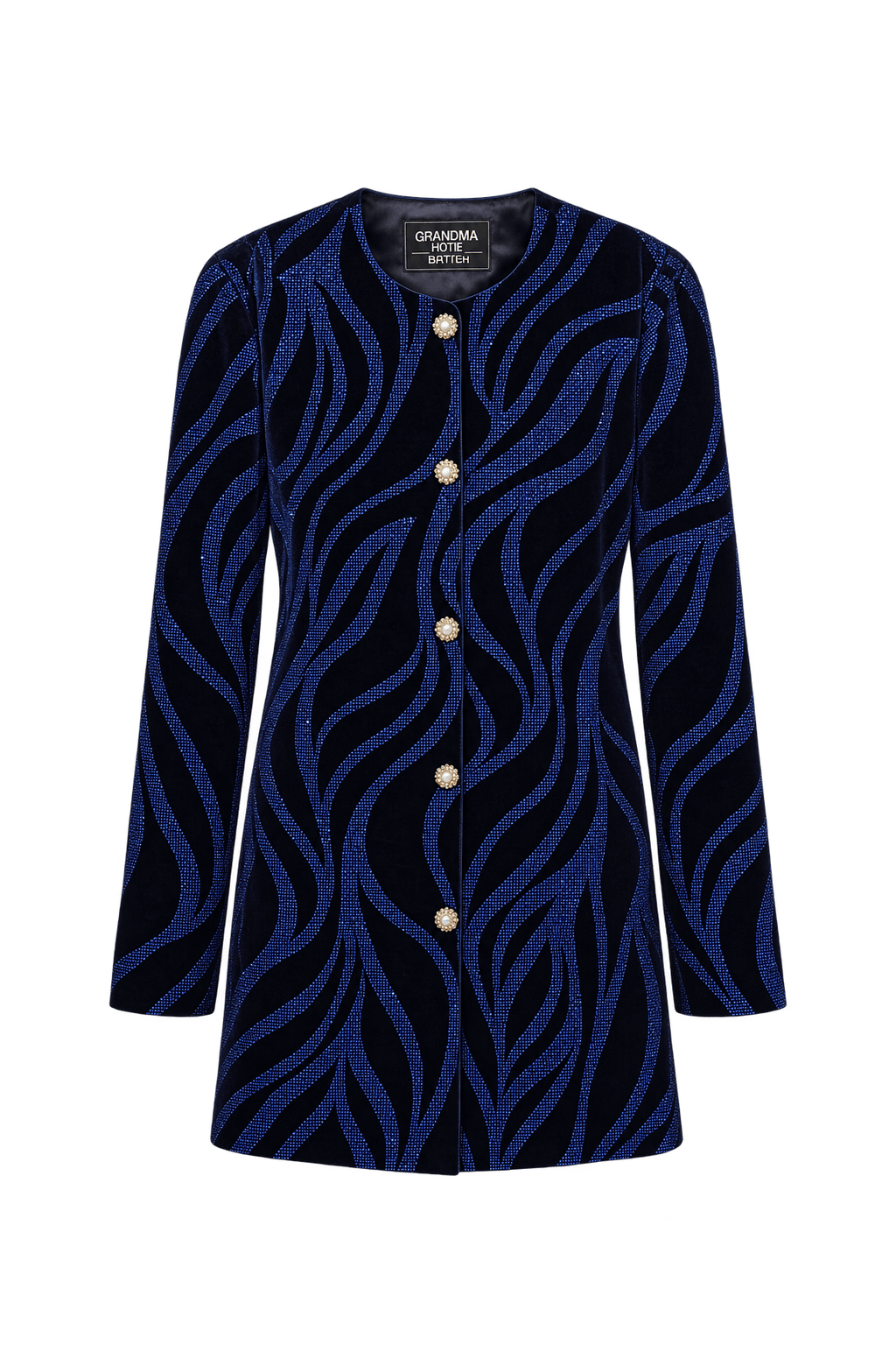 1980s Deep Navy Blue Velvet Jacket - Front View