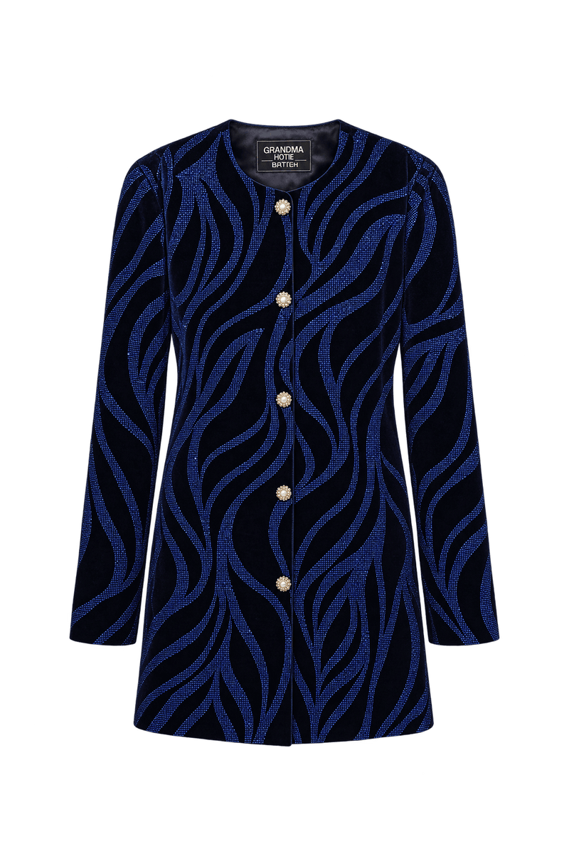 1980s Deep Navy Blue Velvet Jacket - Front View