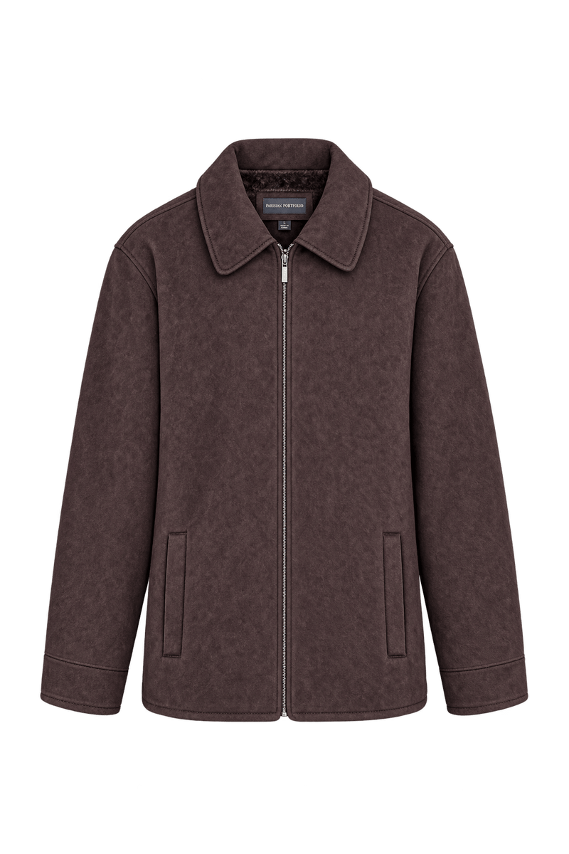 1990s Dark Chocolate Brown Suede-Look Jacket - Front View