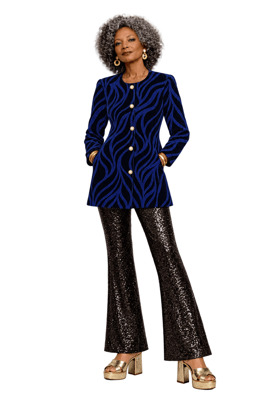 1980s Deep Navy Blue Velvet Jacket - Model