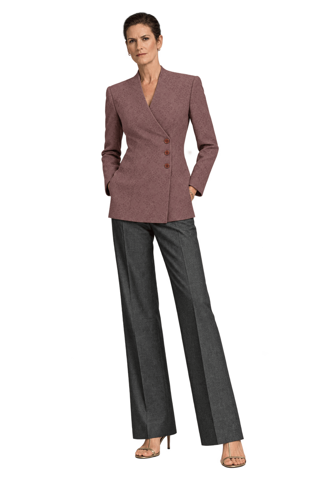 1990s Muted Mauve Brown Woven Blazer - Model