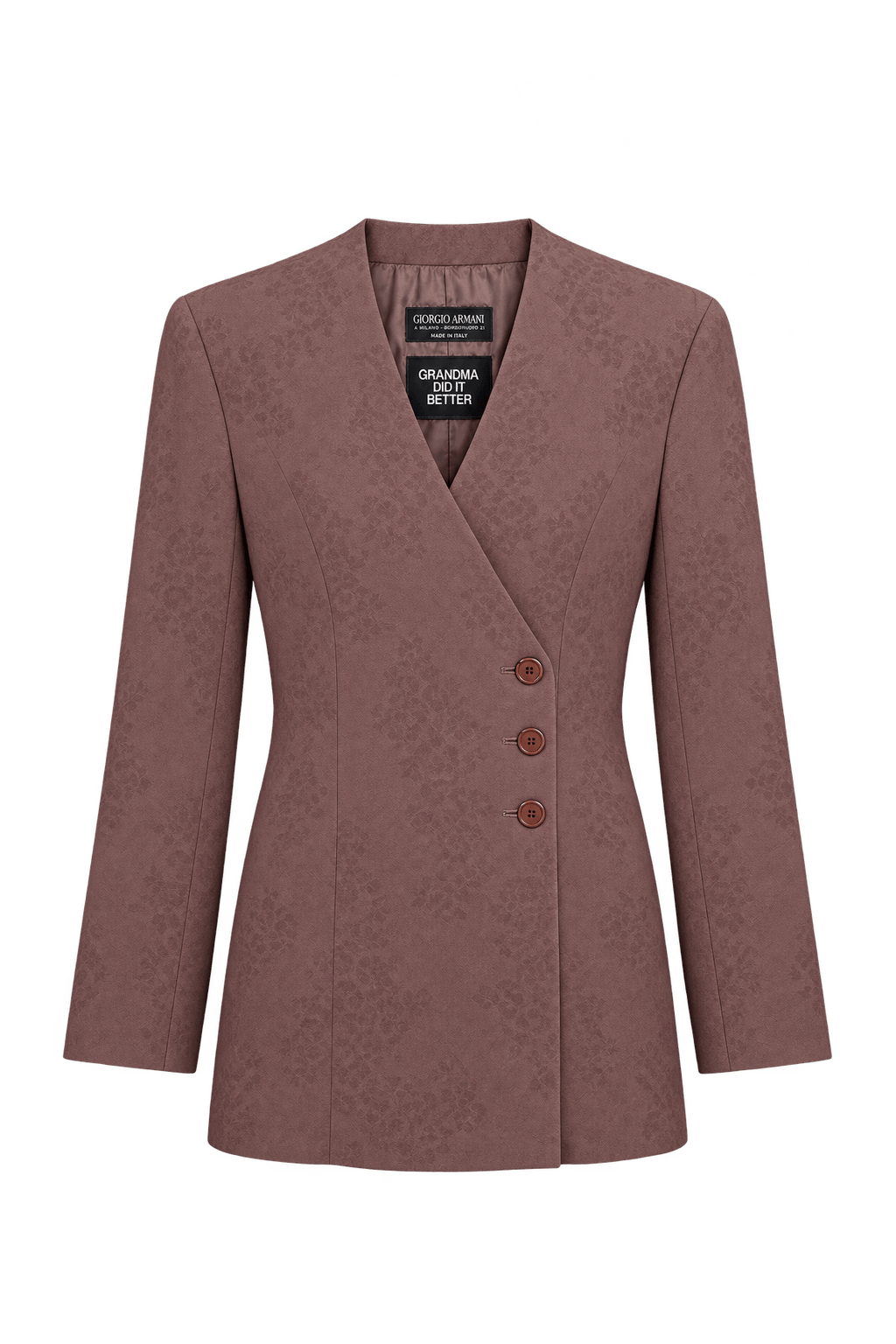 1990s Muted Mauve Brown Woven Blazer - Front View