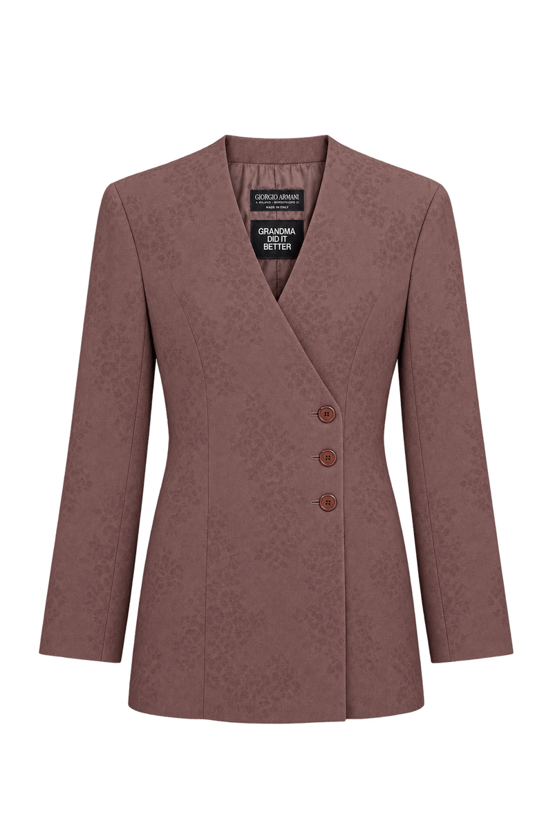 1990s Muted Mauve Brown Woven Blazer - Front View