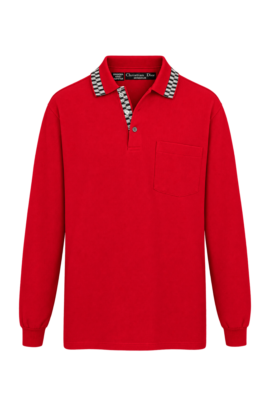 1980s Bright Red Smooth Knit Polo - Front View