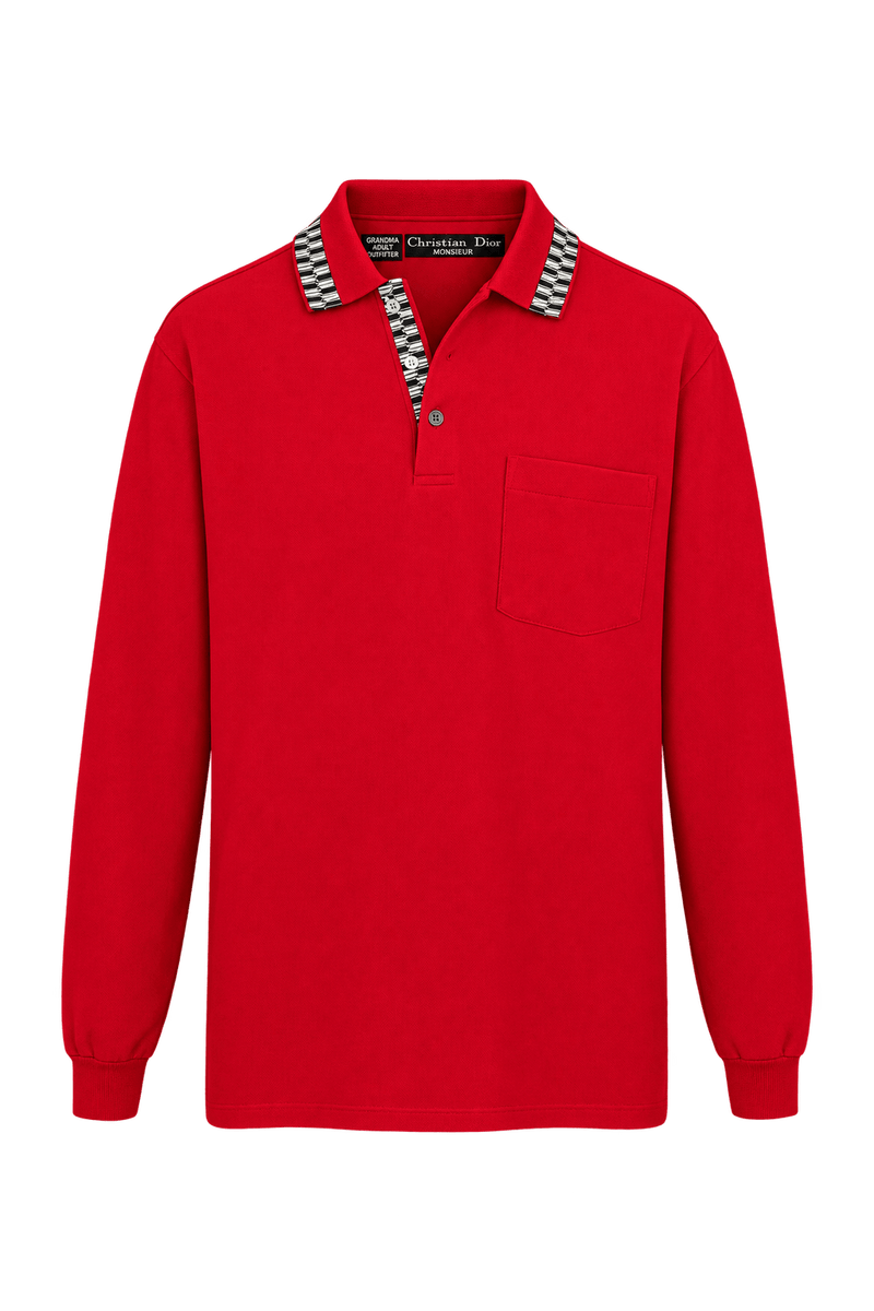 1980s Bright Red Smooth Knit Polo - Front View