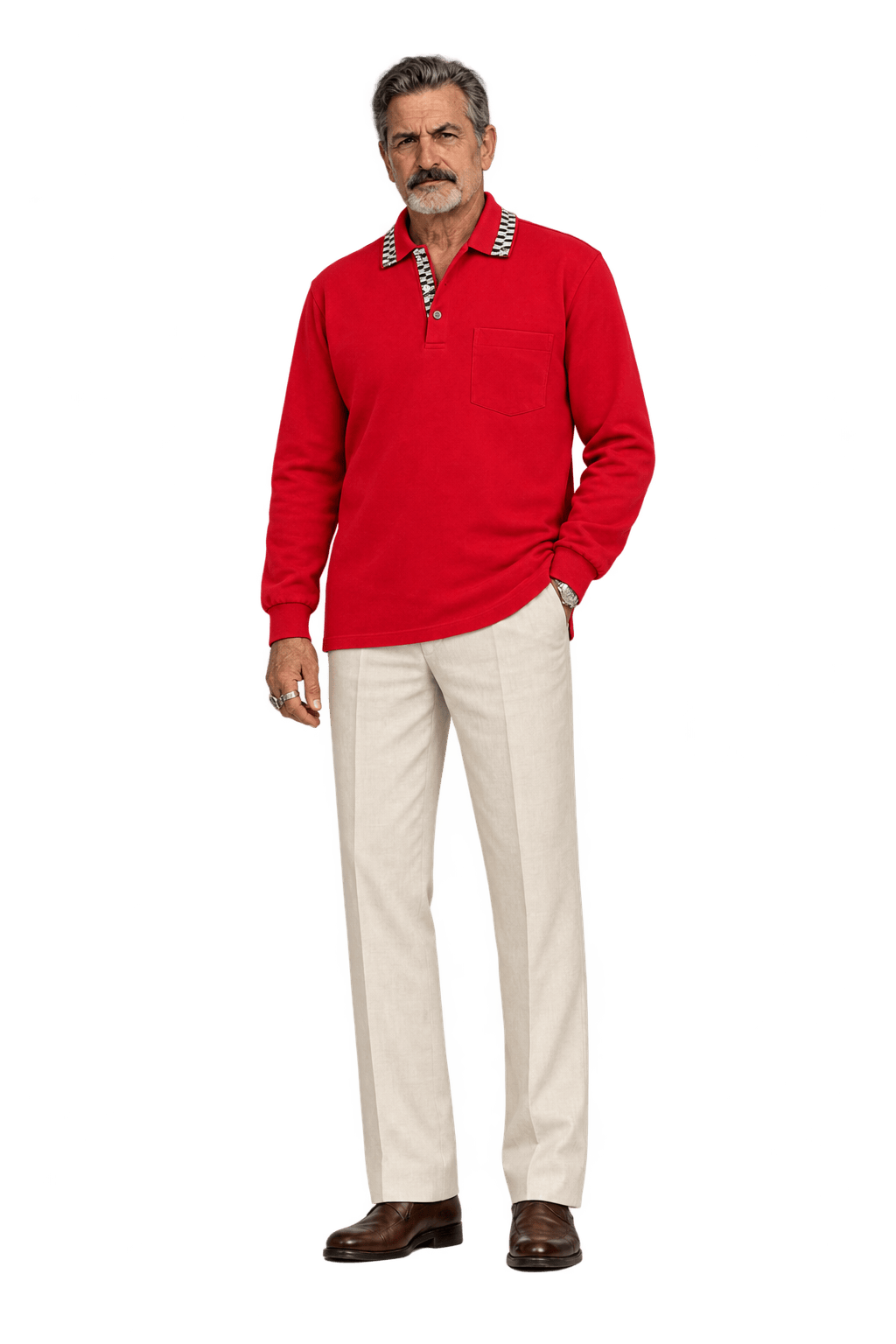 1980s Bright Red Smooth Knit Polo - Model