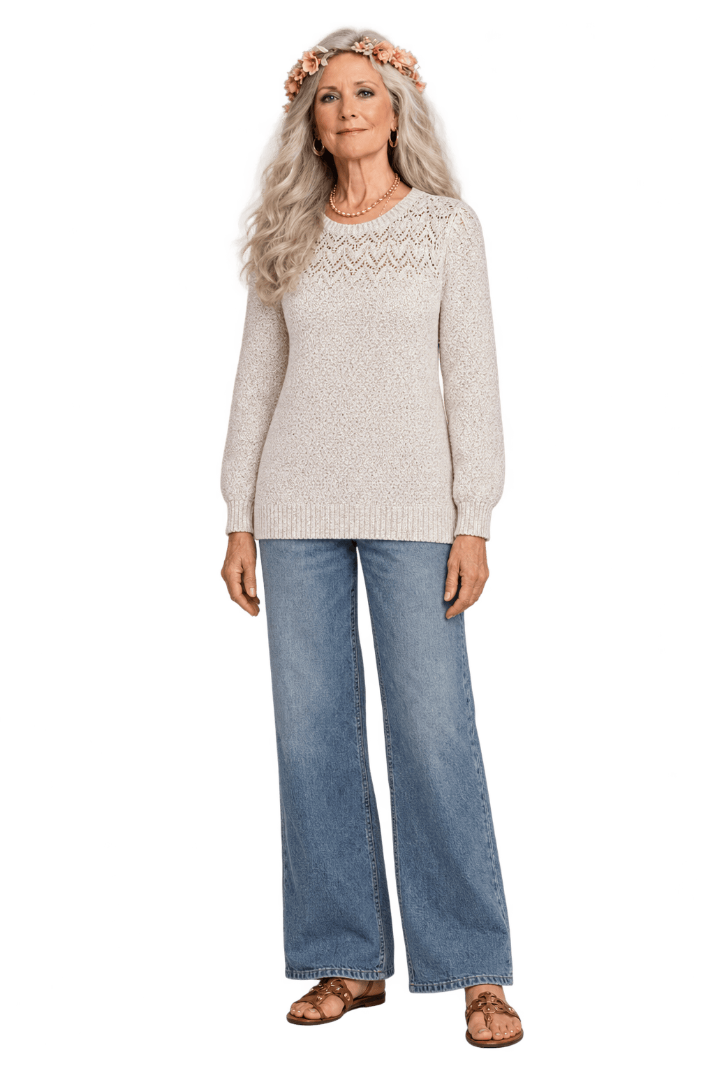 1970s Warm Ivory Knitted Sweater - Model