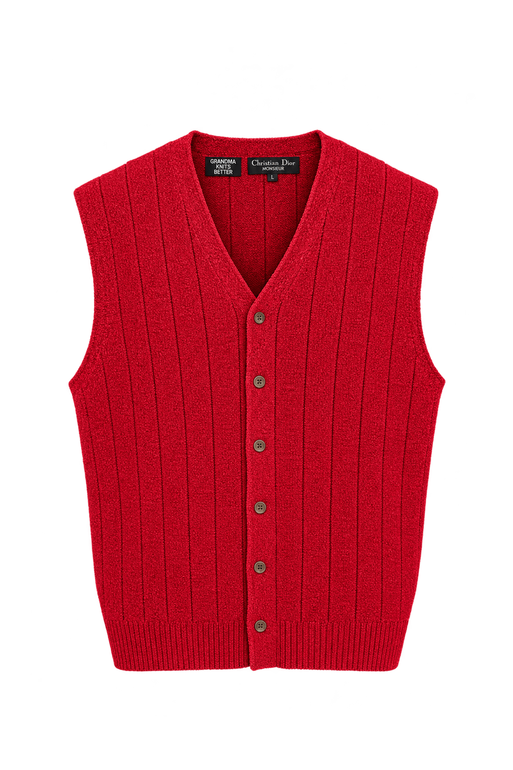 1980s Bright Crimson Red Knitted Vest - Front View