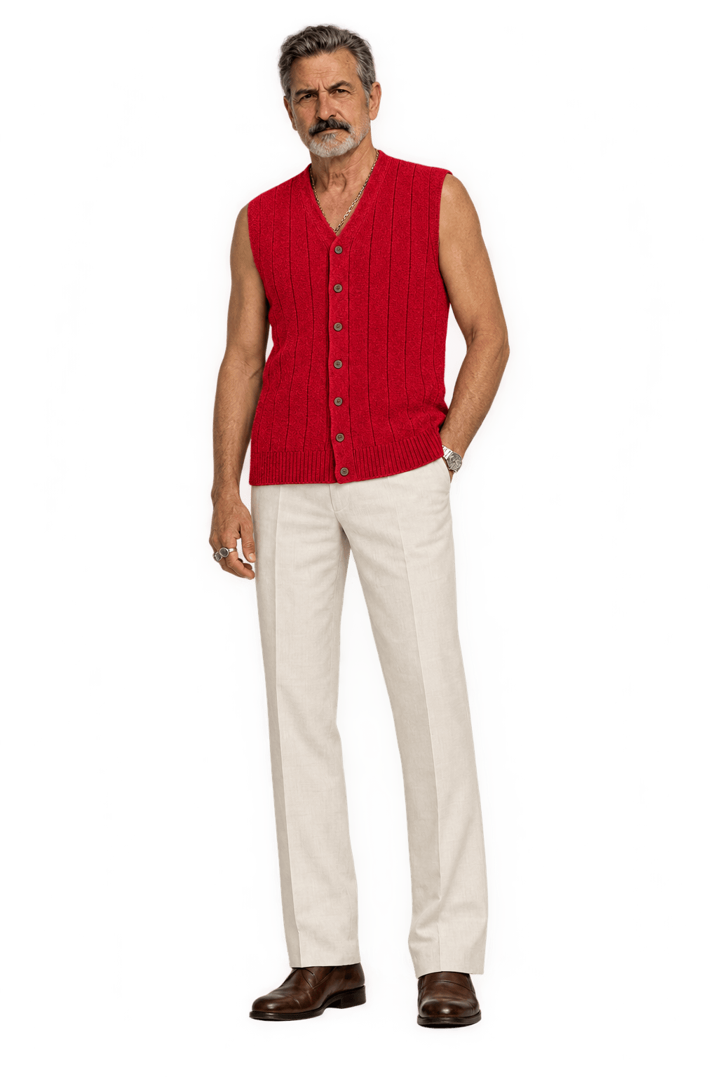 1980s Bright Crimson Red Knitted Vest - Model