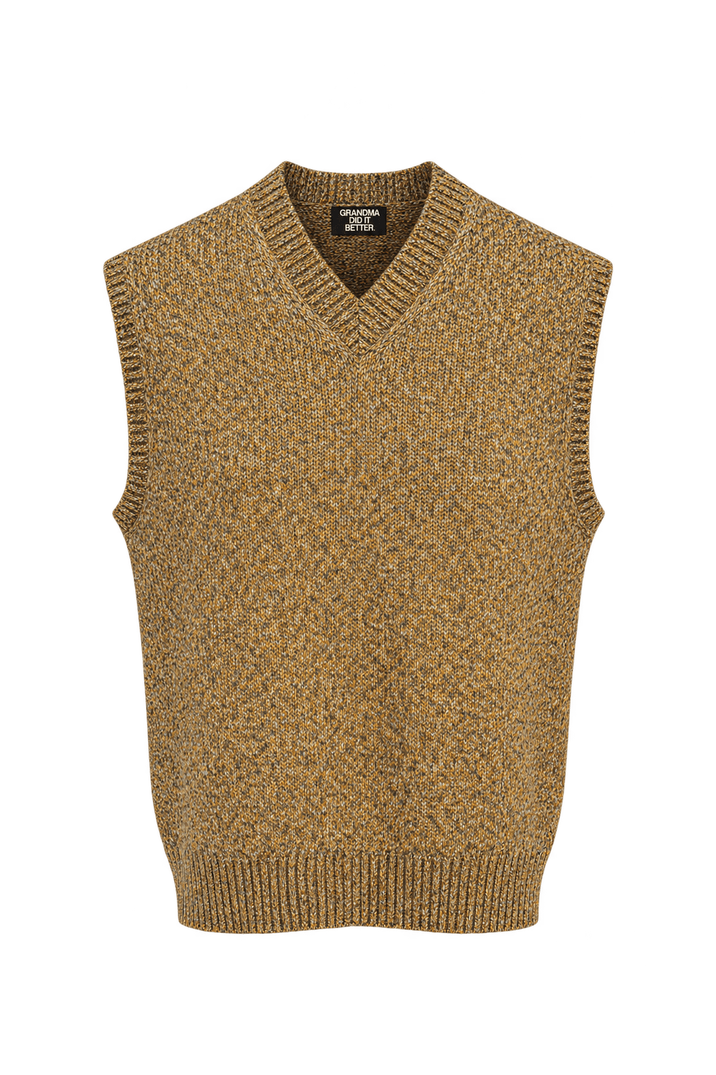 1970s Mustard Yellow and Gray Marl Knitted Vest - Front View