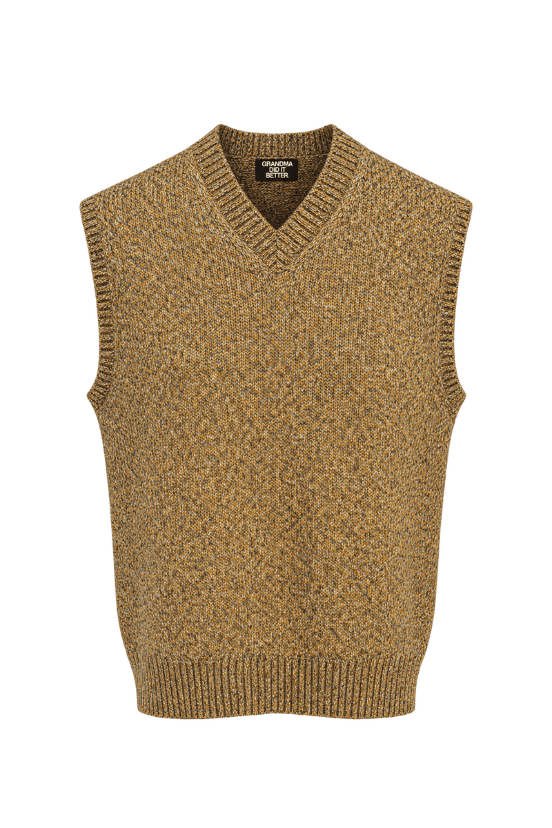 1970s Mustard Yellow and Gray Marl Knitted Vest - Front View