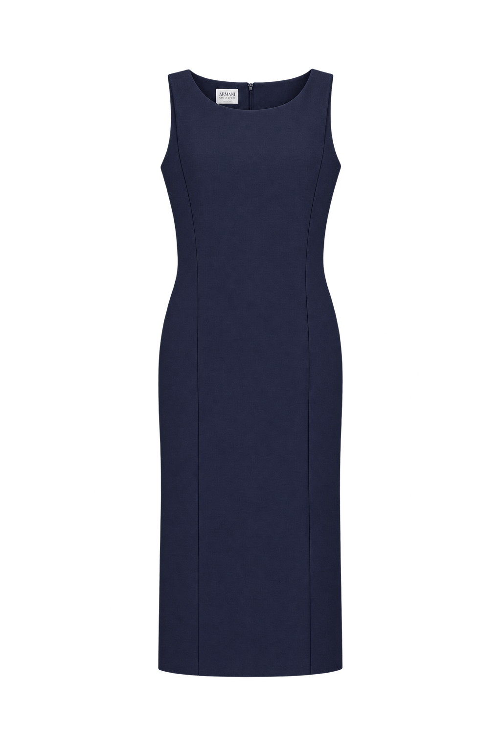 1990s Dark Navy Blue Unverified Woven Fabric Midi Dress - Front View