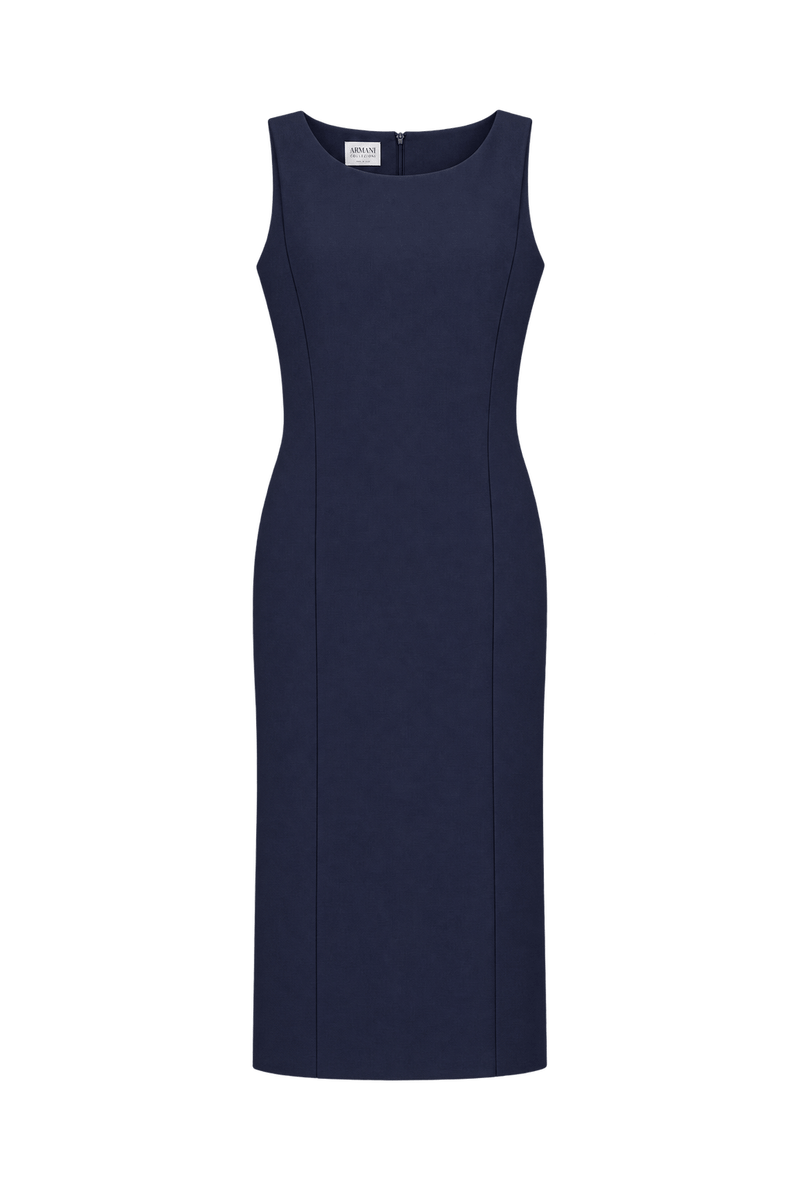 1990s Dark Navy Blue Unverified Woven Fabric Midi Dress - Front View