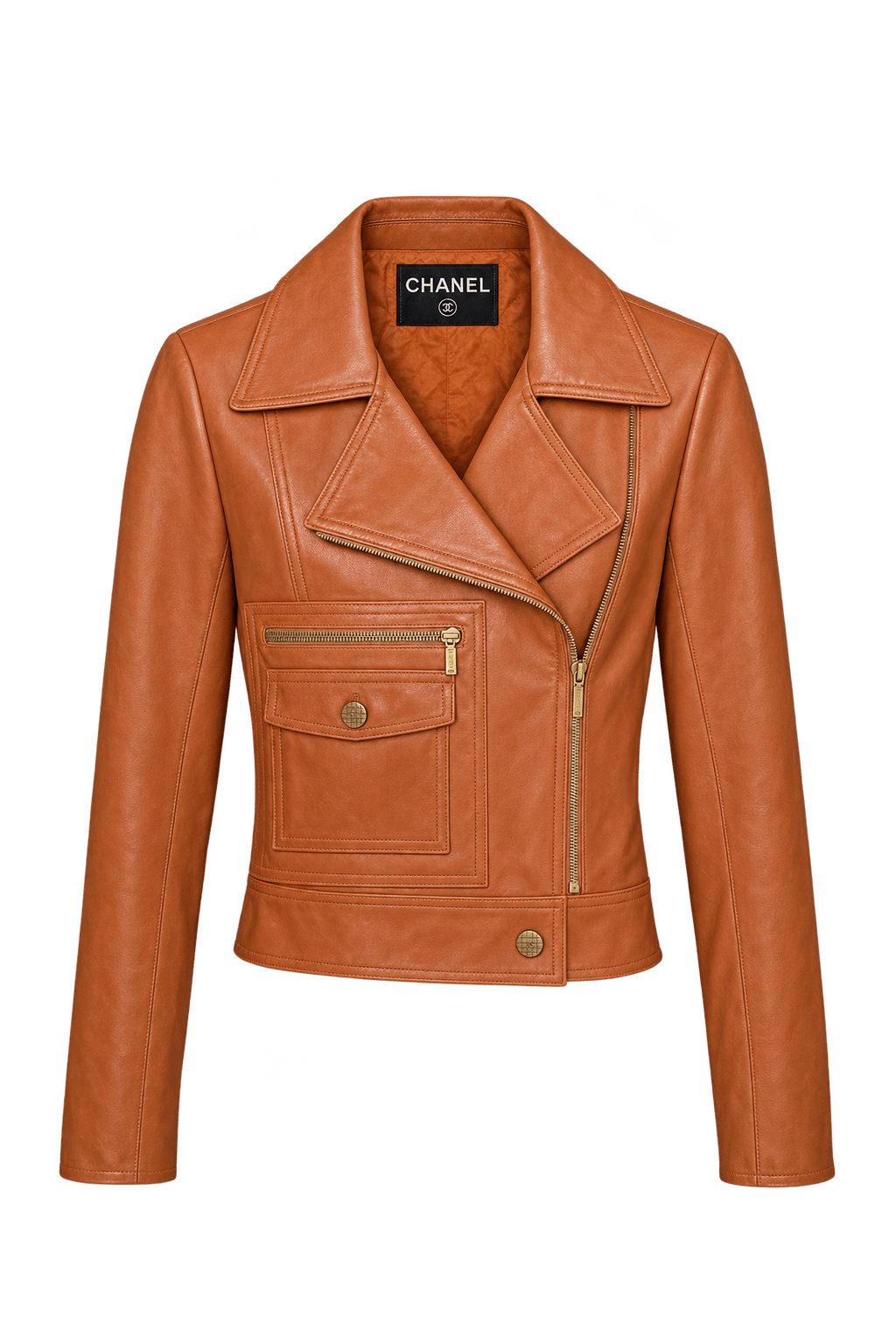 1990s Cognac Orange-Brown Leather Jacket - Front View