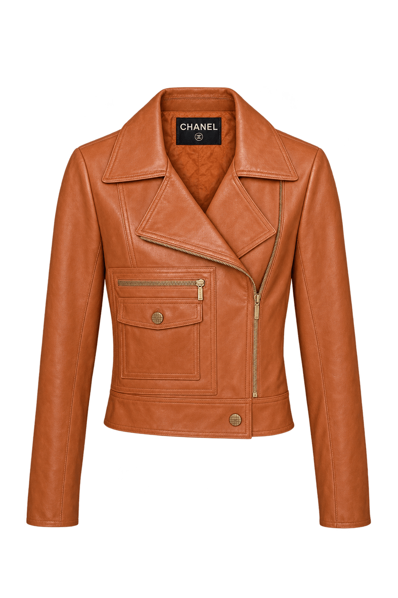 1990s Cognac Orange-Brown Leather Jacket - Front View