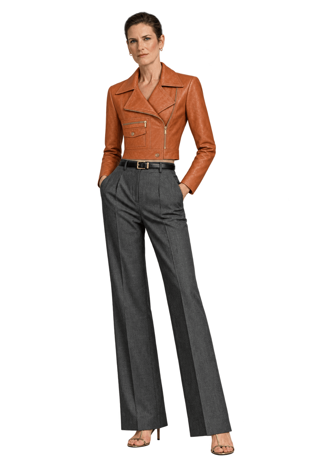 1990s Cognac Orange-Brown Leather Jacket - Model